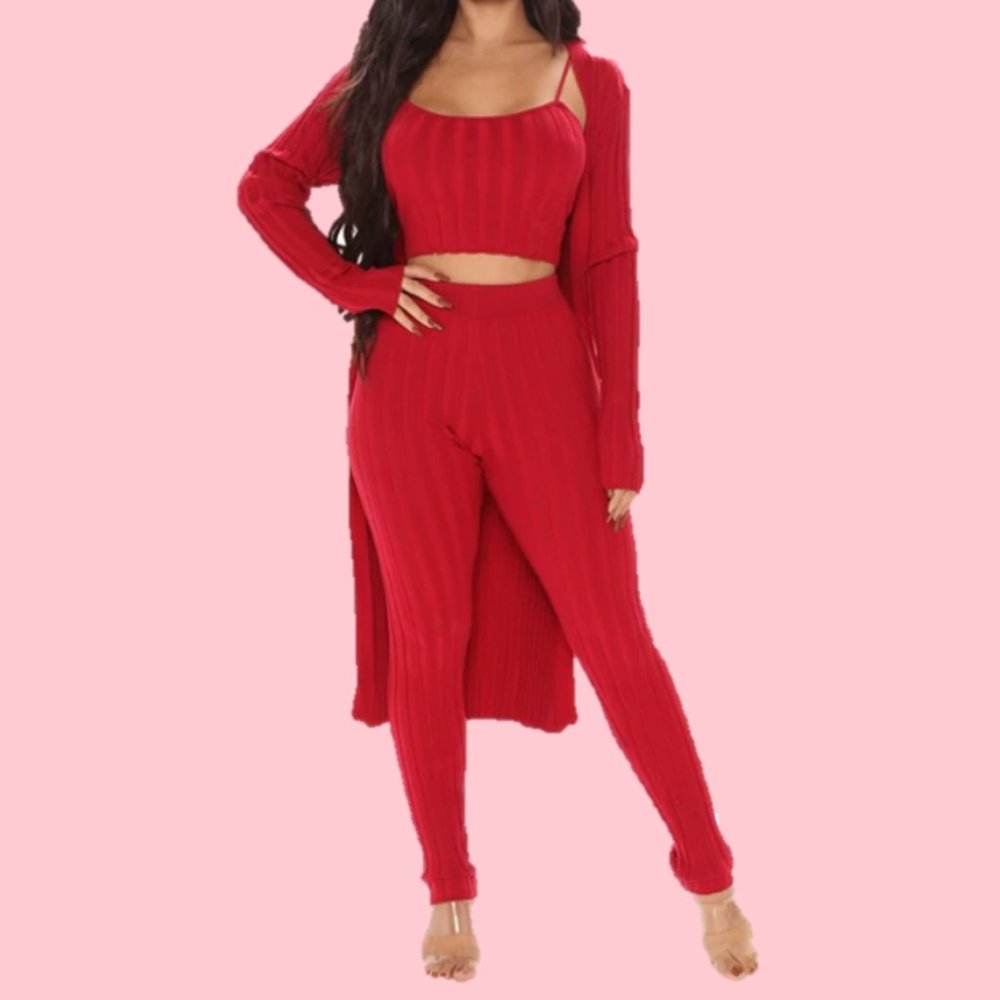 Shes All That 3 Piece Sweater Legging Set - Red